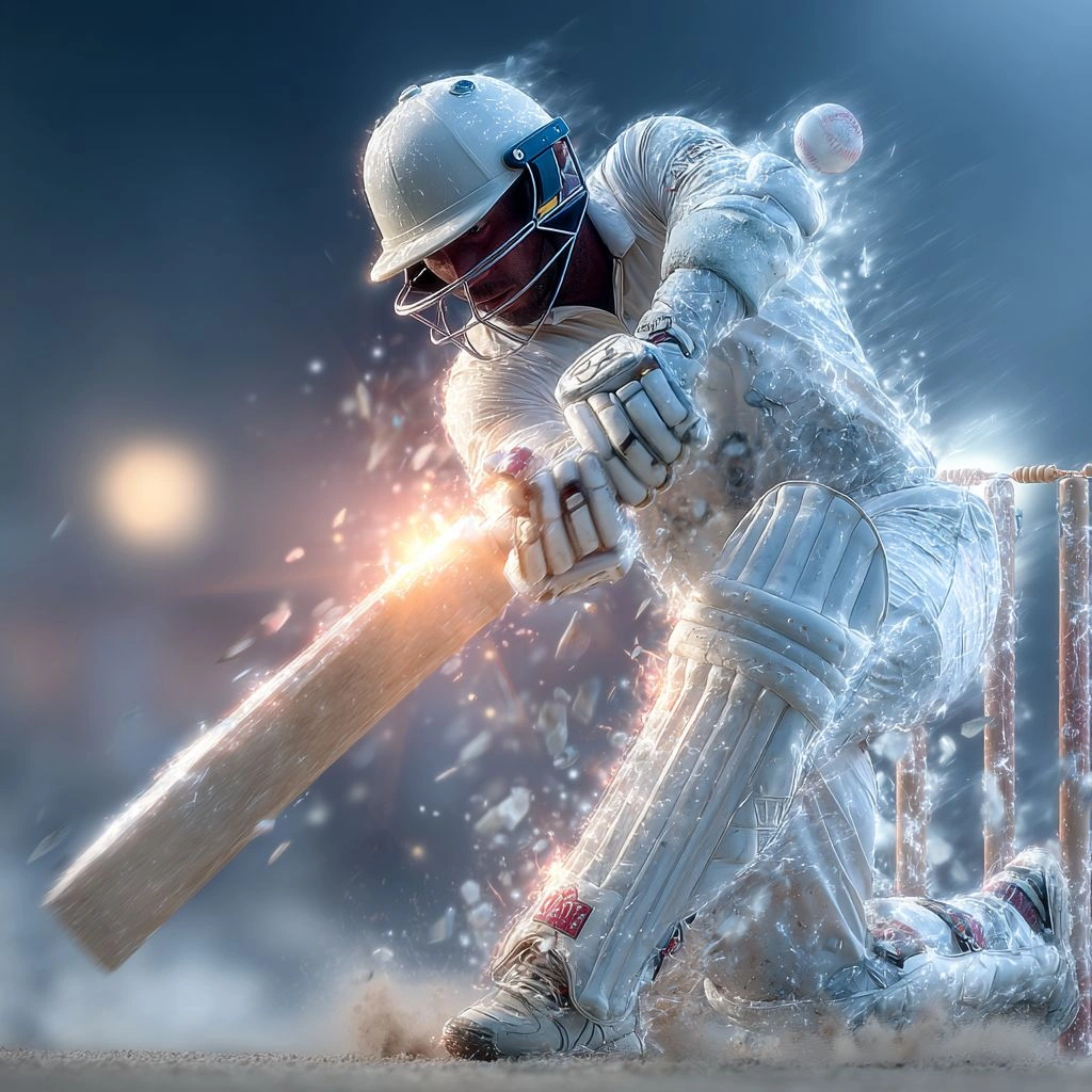 Cricket player action representing sports betting at 5Z777 online casino.